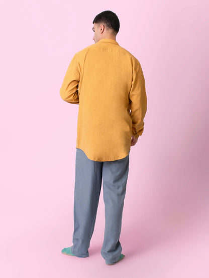Ceylon – Handwoven Cotton Linen Functional Shirt – Men Shirt by Phuhar's available on Brown Living™. Mustard Xs. SKU: pH2261. Img 8.