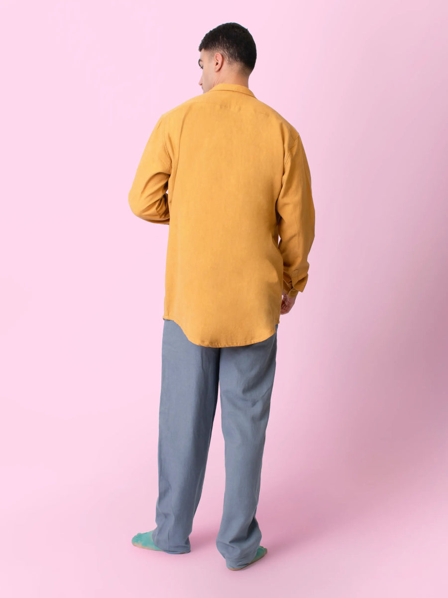 Ceylon – Handwoven Cotton Linen Functional Shirt – Men Shirt by Phuhar's available on Brown Living™. Mustard Xs. SKU: pH2261. Img 8.