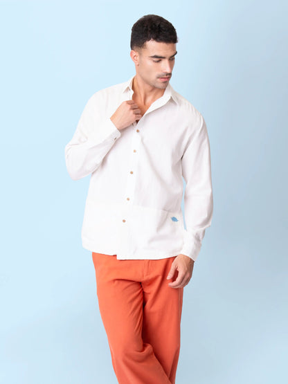 Ceylon – Handwoven Cotton Linen Functional Shirt – Men Shirt by Phuhar's available on Brown Living™. Natural Xs. SKU: pH2311. Img 1.