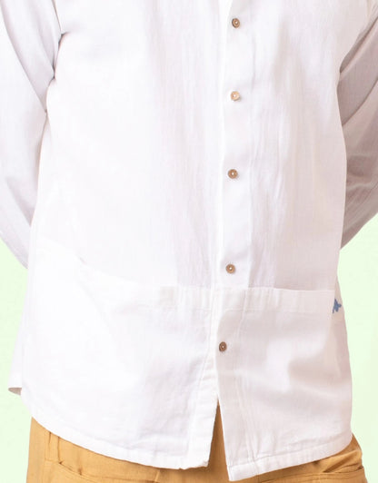 Ceylon – Handwoven Cotton Linen Functional Shirt – Men Shirt by Phuhar's available on Brown Living™. Natural Xs. SKU: pH2311. Img 4.