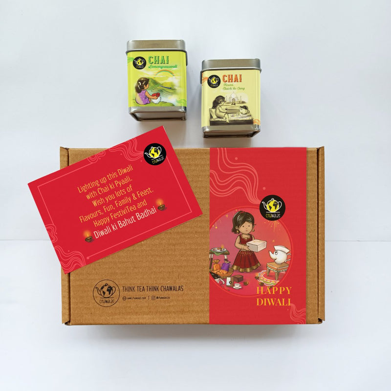 Chai Time with Sister - Chai Lemongrasswali & Chai Kesari Elaichi Diwali Tea Gift Box |Flavoured Indian Tea |Assam Tea |Darjeeling Tea |Perfect Gift for all |50gmsX 2Tin | Verified Sustainable by Brown Living™