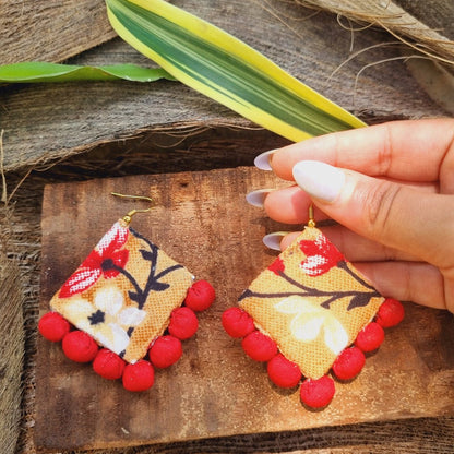 Chaitra Upcycled Textile Earring - Yellow and Red | Verified Sustainable by Brown Living™