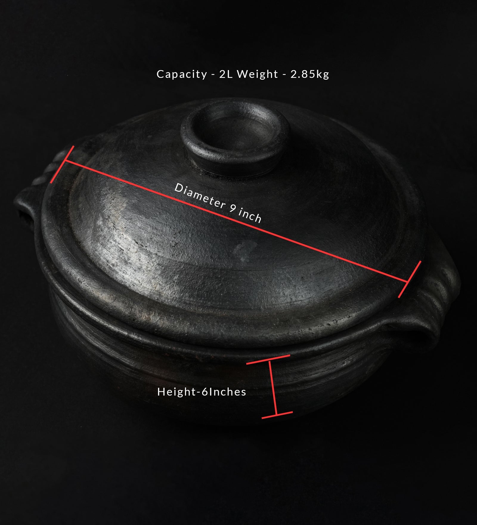 Chalakudy Terracotta Blackened Clay Uruli with Lid – Cookware on Brown Living™. SKU: CW1. Img 3.