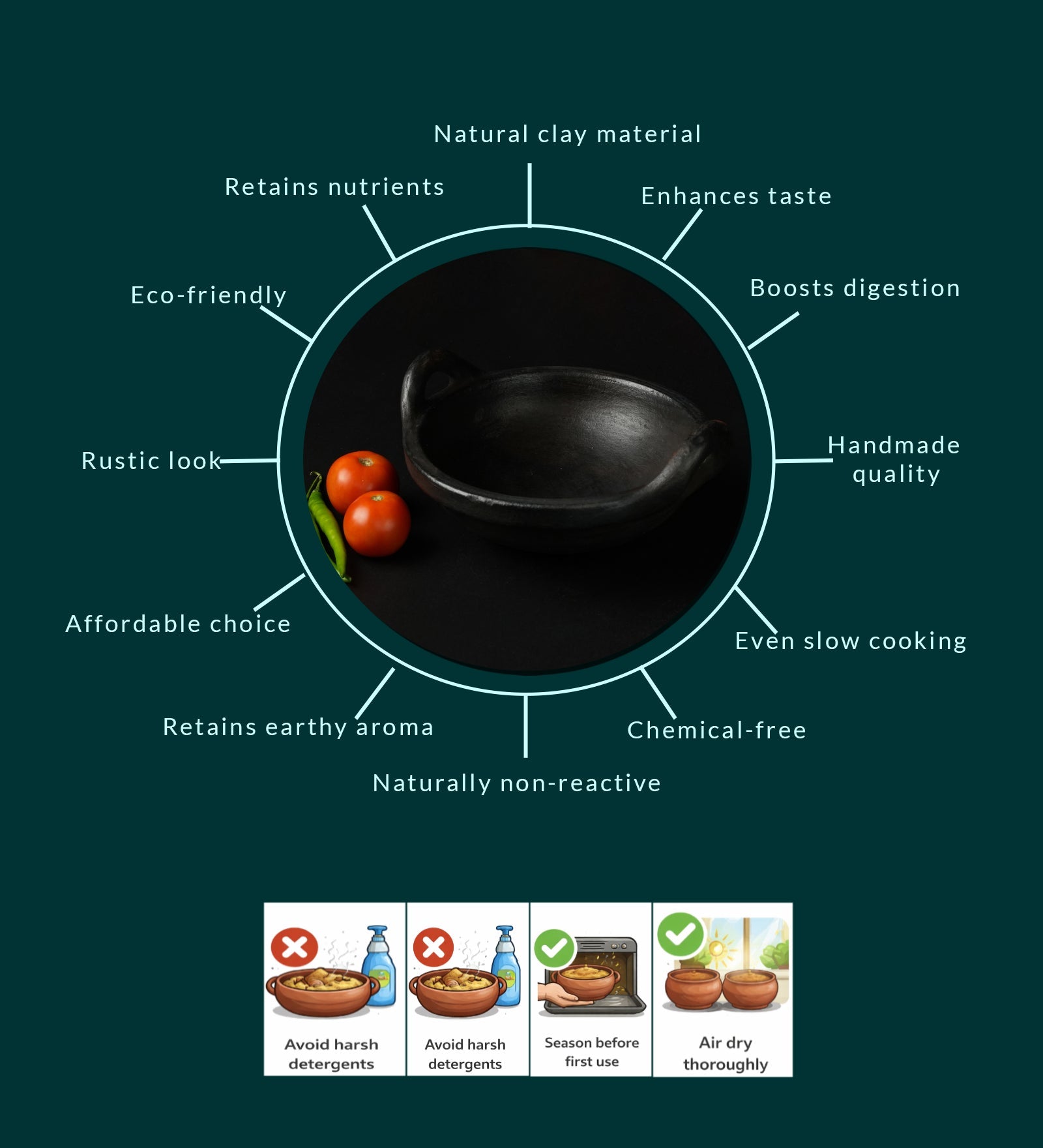Chalakudy Terracotta Handmade Red and Black Clay Kadai for Cooking – Cookware on Brown Living™. SKU: CW12. Img 5.