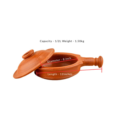Chalakudy Terracotta Red Clay Sauce Pot |Lid Handmade Earthen Cookware – Cookware on Brown Living™. SKU: CW15. Img 3.
