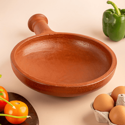 Chalakudy Terracotta Red Clay Sauté Fry Pan – Handmade Cookware – Cookware on Brown Living™. SKU: Cw14. Img 1.