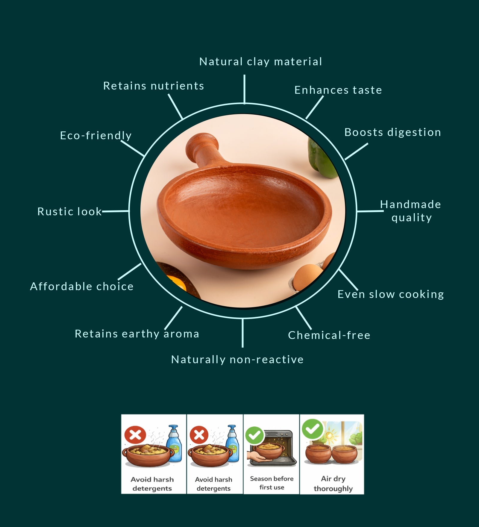 Chalakudy Terracotta Red Clay Sauté Fry Pan – Handmade Cookware – Cookware on Brown Living™. SKU: Cw14. Img 4.