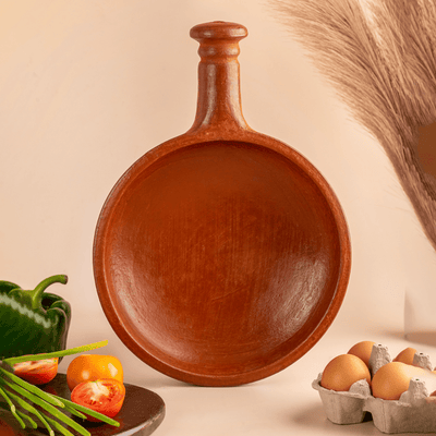 Chalakudy Terracotta Red Clay Sauté Fry Pan – Handmade Cookware – Cookware on Brown Living™. SKU: Cw14. Img 2.
