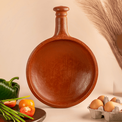 Chalakudy Terracotta Red Clay Sauté Fry Pan – Handmade Cookware – Cookware on Brown Living™. SKU: Cw14. Img 2.