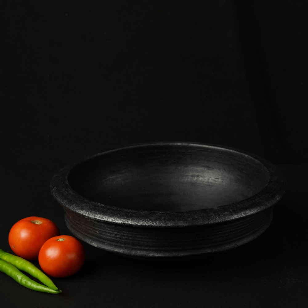 Chalakudy Terracotta Traditional Blackened Clay Fish Curry Chatti – Kitchen Tools on Brown Living™. SKU: CW6. Img 1.