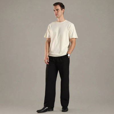Chalk White Organic Cotton Half - Sleeve T-Shirt for Men – Mens T-Shirt on Brown Living™. SKU: OC-OW-TS-S. Img 5.