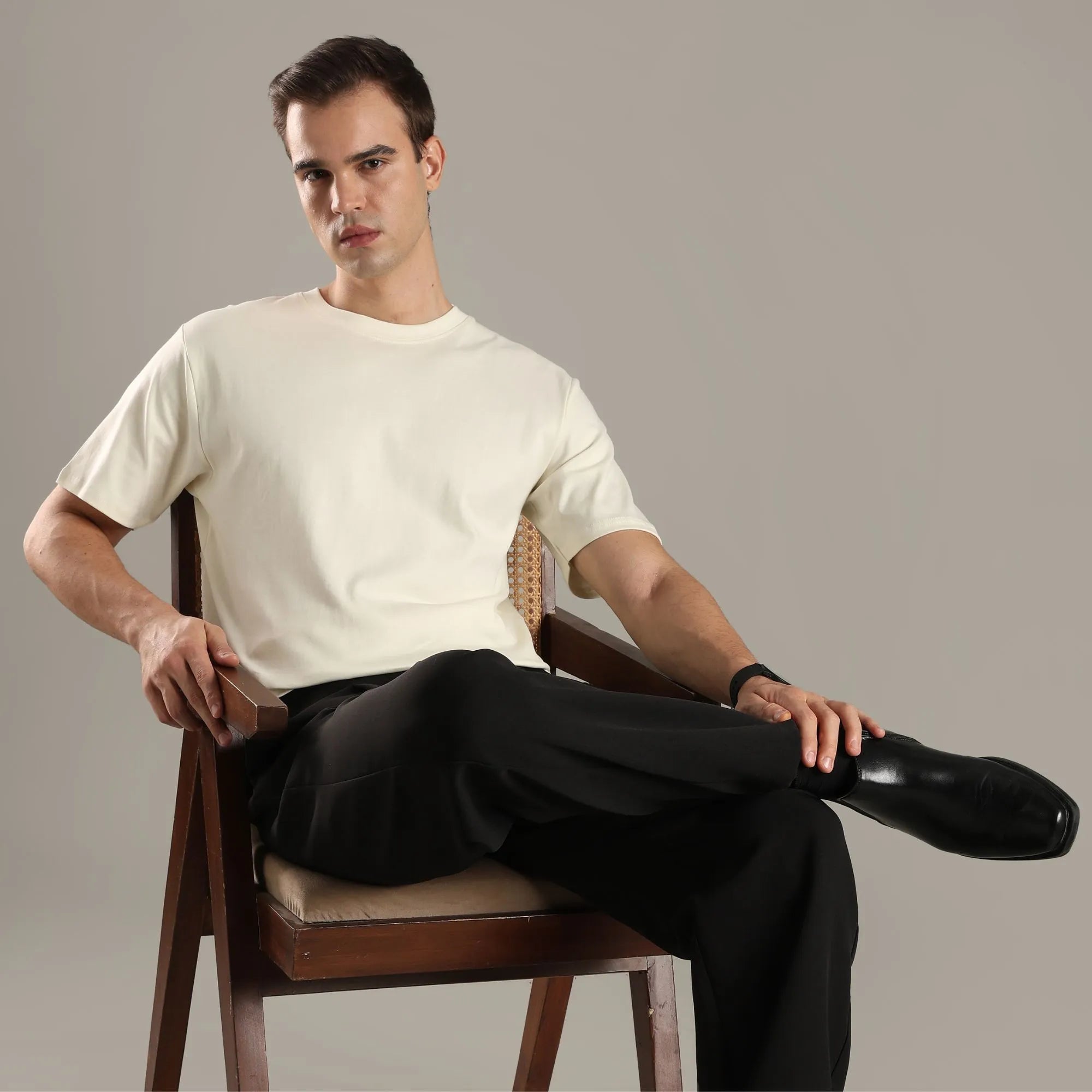 Chalk White Organic Cotton Half - Sleeve T-Shirt for Men – Mens T-Shirt on Brown Living™. SKU: OC-OW-TS-S. Img 1.