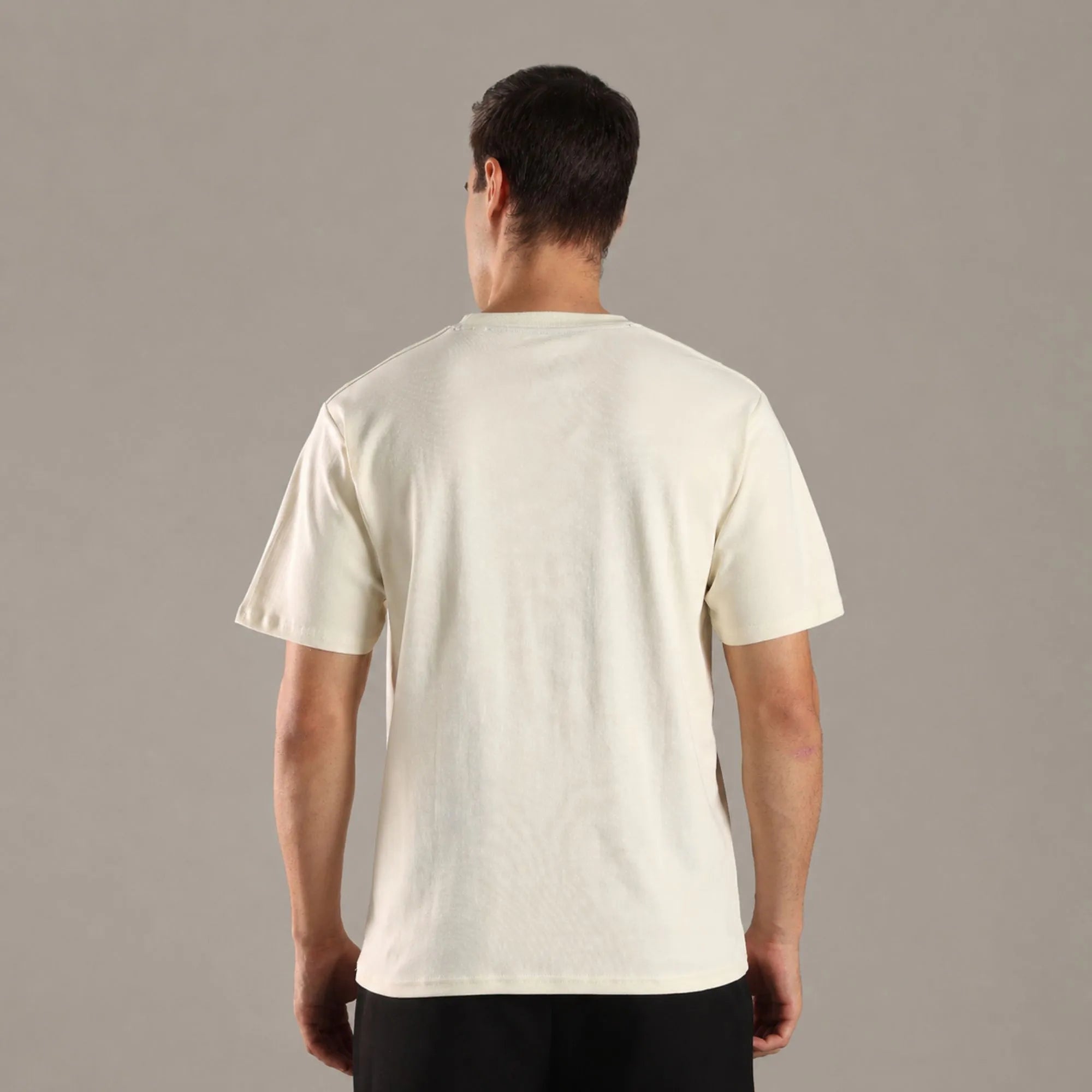 Chalk White Organic Cotton Half - Sleeve T-Shirt for Men – Mens T-Shirt on Brown Living™. SKU: OC-OW-TS-S. Img 3.