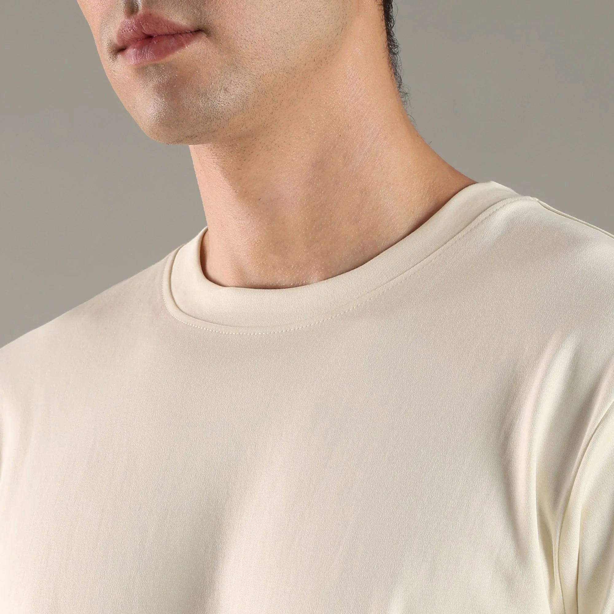 Chalk White Organic Cotton Half - Sleeve T-Shirt for Men – Mens T-Shirt on Brown Living™. SKU: OC-OW-TS-S. Img 2.