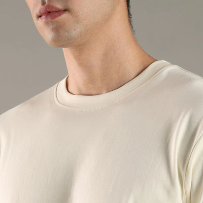 Chalk White Organic Cotton Half - Sleeve T-Shirt for Men – Mens T-Shirt on Brown Living™. SKU: OC-OW-TS-S. Img 2.