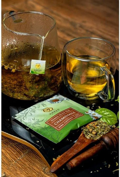 Chamomile Olive Tea | Calming Herbal Olive Leaf Infusion – Pyramid Tea Bags on Brown Living™. SKU: JS_CHAMOMILEOLIVETEA. Img 3.