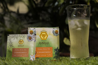 Chamomile Olive Tea | Calming Herbal Olive Leaf Infusion – Pyramid Tea Bags on Brown Living™. SKU: JS_CHAMOMILEOLIVETEA. Img 2.