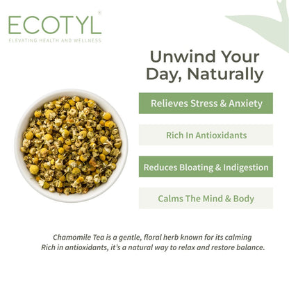 Chamomile Tea | Calming Herbal Tea | Supports Sleep & Relaxation | 25g – Tea by Ecotyl available on Brown Living™. . SKU: ECOTYL00041. Img 2.