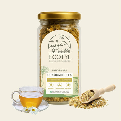 Chamomile Tea | Calming Herbal Tea | Supports Sleep & Relaxation | 25g – Tea on Brown Living™. SKU: ECOTYL00041. Img 1.