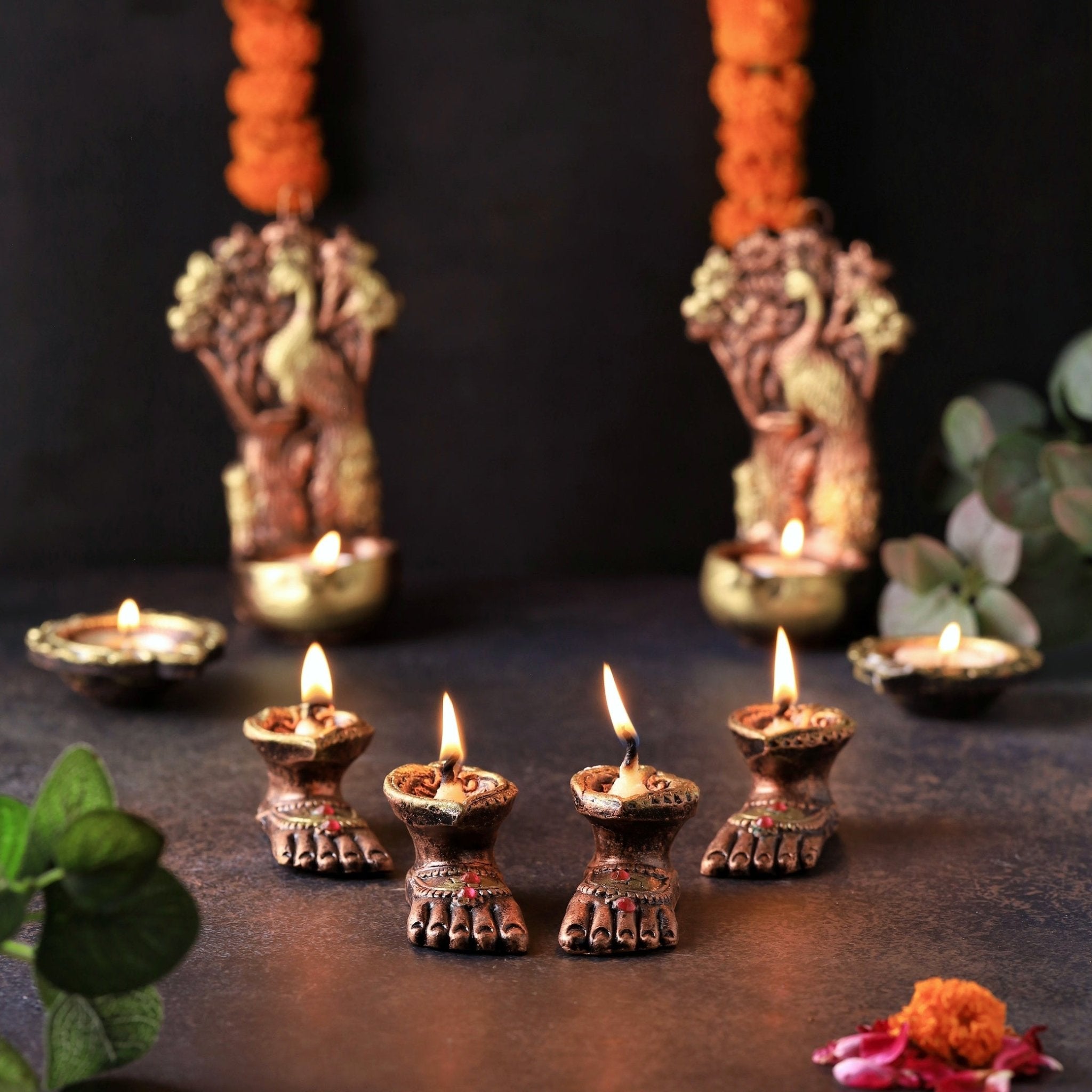 Charan Diya Set – Traditional Handmade Decor – Home Decor on Brown Living™. SKU: D13. Img 1.