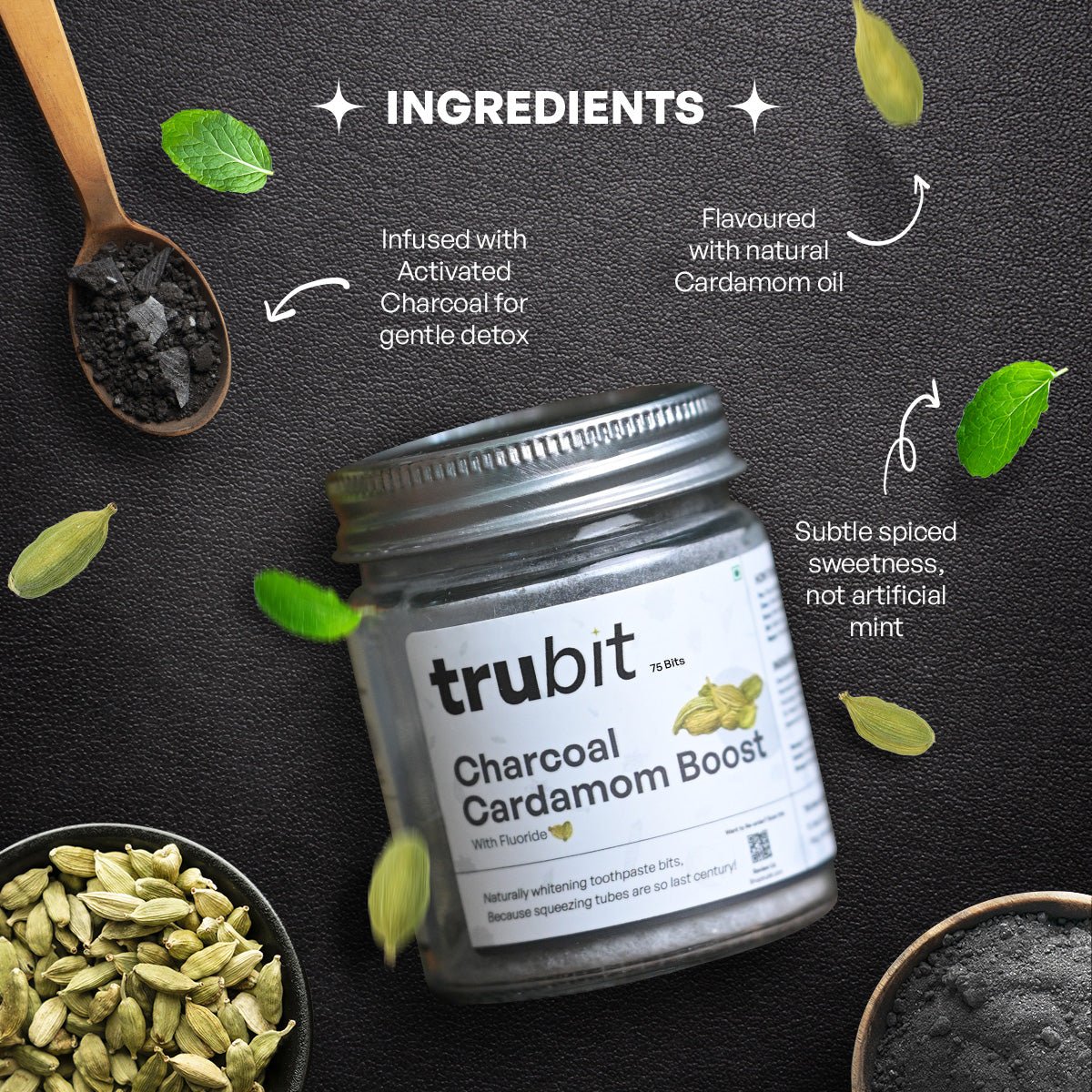 Charcoal Cardamom Boost - Toothpaste Tablets – Oral Care on Brown Living™. SKU: 11002. Img 4.