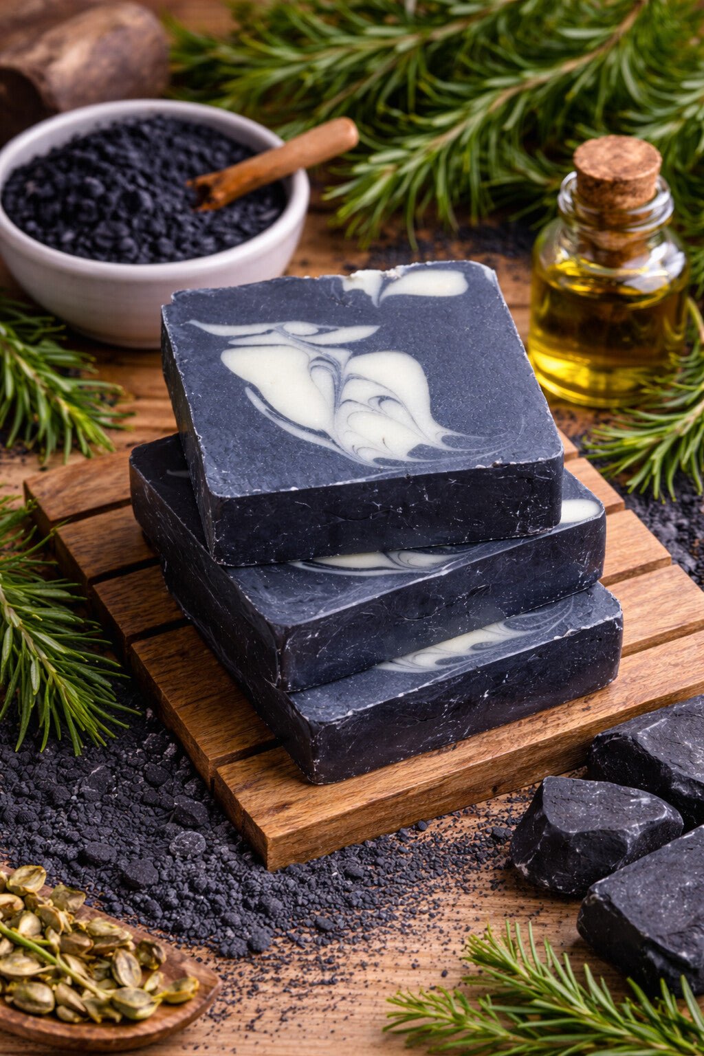 Charcoal & Tea Tree Bath Bar | Deep Cleansing Soap | 120g – Body Soap on Brown Living™. SKU: SN-CP-CT-120. Img 3.