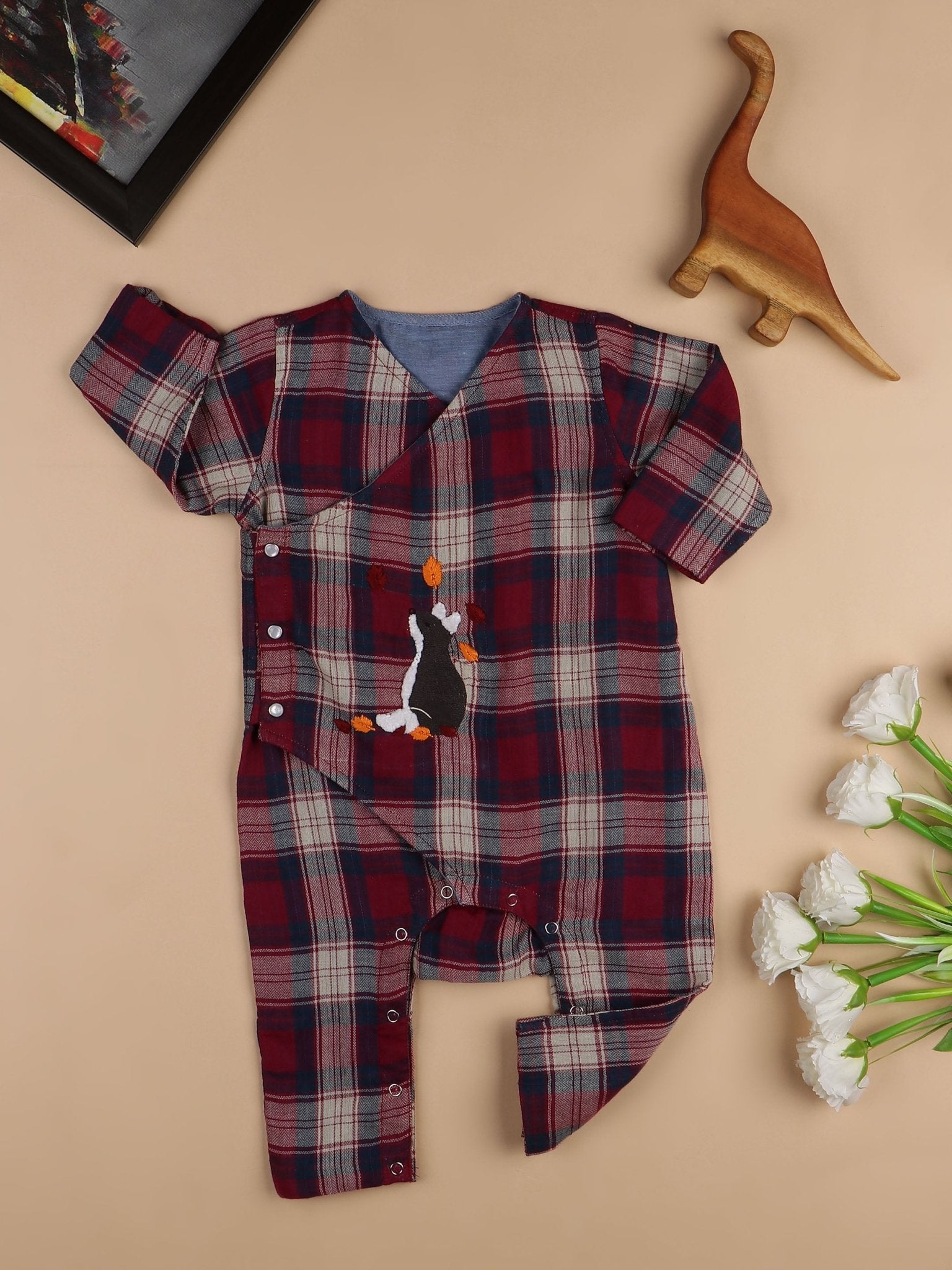 Checkered Foxy Reversible 2 in1 Cotton Romper – Dusky Pink & Blue – Kids Daywear Sets on Brown Living™. SKU: MW22BRRR-0-3. Img 1.