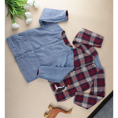 Checkered Foxy Reversible Cotton Shirt for Boys – Kids Daywear Sets on Brown Living™. SKU: MCBL66OR. Img 4.