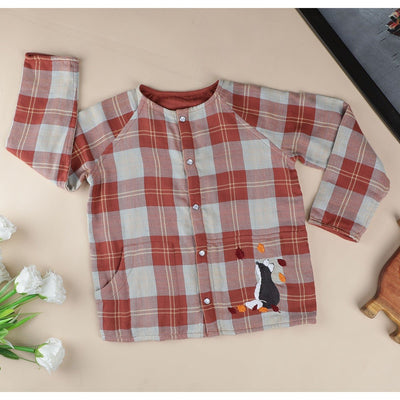 Checkered Foxy Reversible Cotton Shirt for Boys – Kids Daywear Sets on Brown Living™. SKU: MCBL66OR. Img 1.