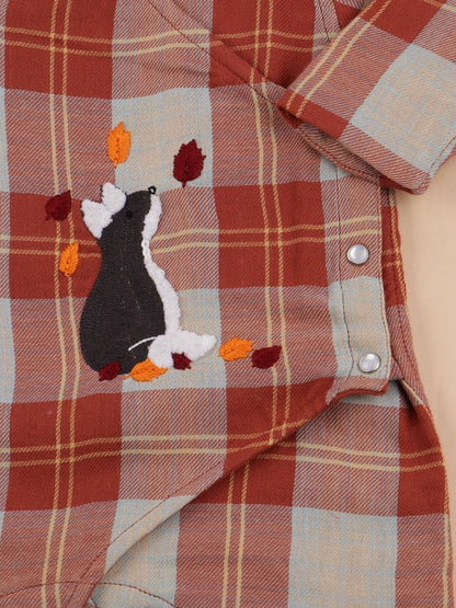 Checkered Foxy Reversible Romper – Rising Sun |Organic Cotton Babywear – Kids Daywear Sets on Brown Living™. SKU: MW22BORR-0-3. Img 3.