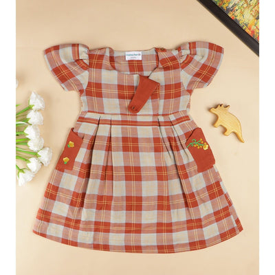 Checkered Rabbit Dress | Soft Cotton Dress for Girls – Kids Daywear Sets on Brown Living™. SKU: MCBL82OG. Img 5.