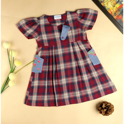 Checkered Rabbit Dress | Soft Cotton Dress for Girls – Kids Daywear Sets on Brown Living™. SKU: MCBL88DP. Img 1.