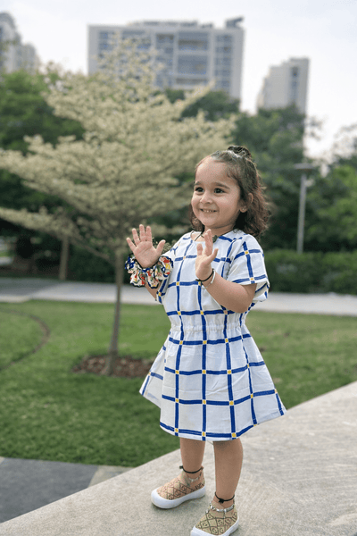 Checkmate Dress | Soft Cotton Blue check Print Dress for Kids – Kids Daywear Sets on Brown Living™. SKU: ZGCDDA. Img 1.