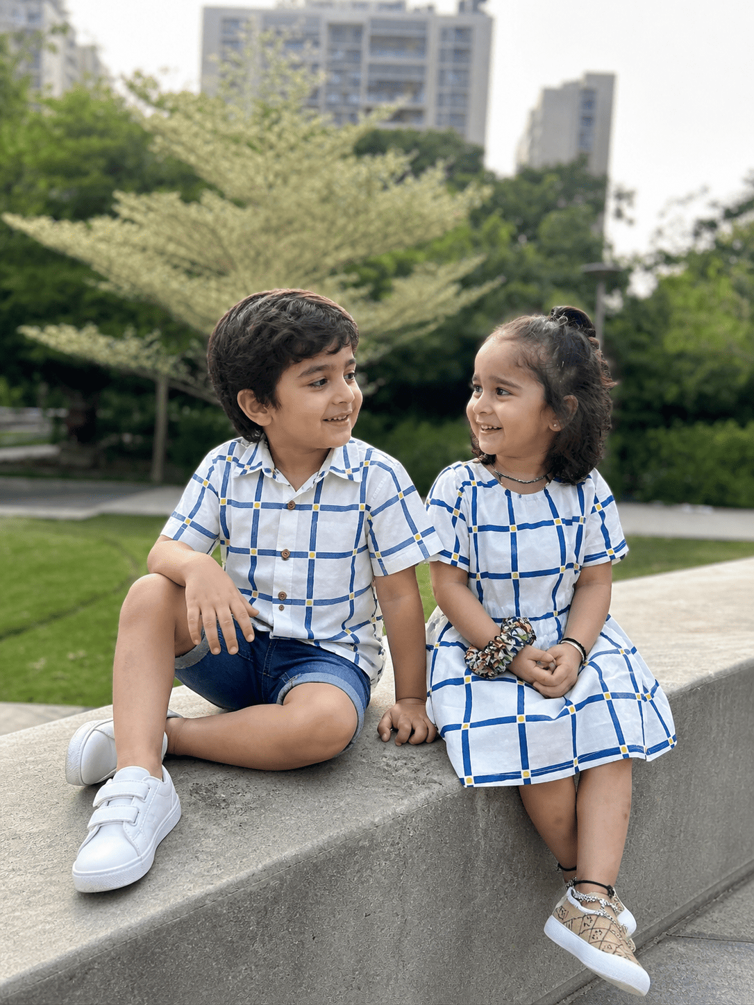 Checkmate Dress | Soft Cotton Blue check Print Dress for Kids – Kids Daywear Sets on Brown Living™. SKU: ZGCDDA. Img 3.