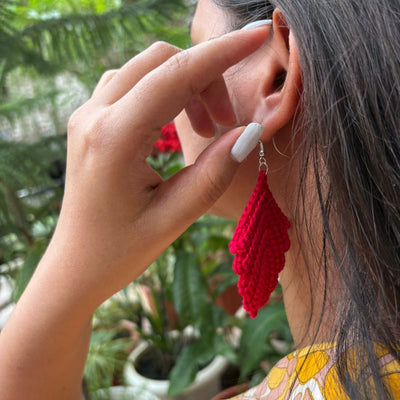 Cherry Earrings | Hand Crochet Red Thread Earrings – Jewellery on Brown Living™. SKU: AM-EAR-Cherry. Img 3.