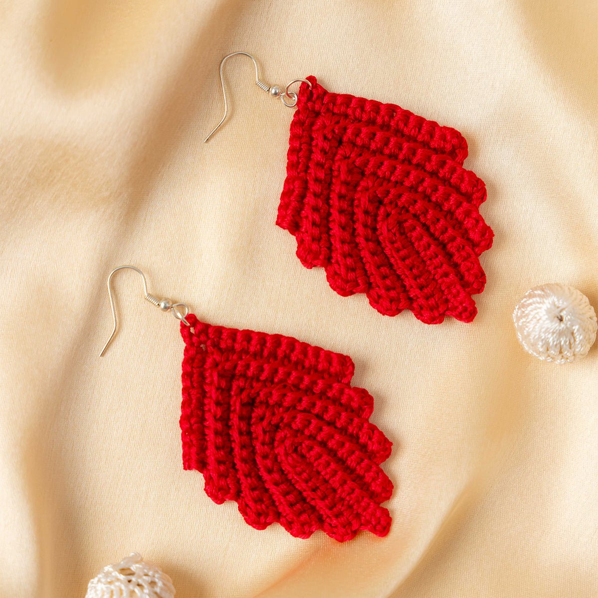 Cherry Earrings | Hand Crochet Red Thread Earrings – Jewellery on Brown Living™. SKU: AM-EAR-Cherry. Img 1.
