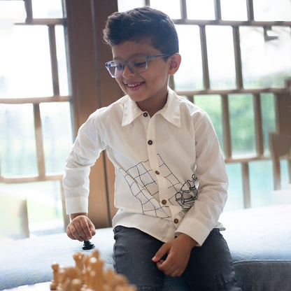 Chess Checkmate Embroidered Organic Cotton Shirt - White – Kids Shirts on Brown Living™. SKU: NANFS005EMB051 - 3Y. Img 4.