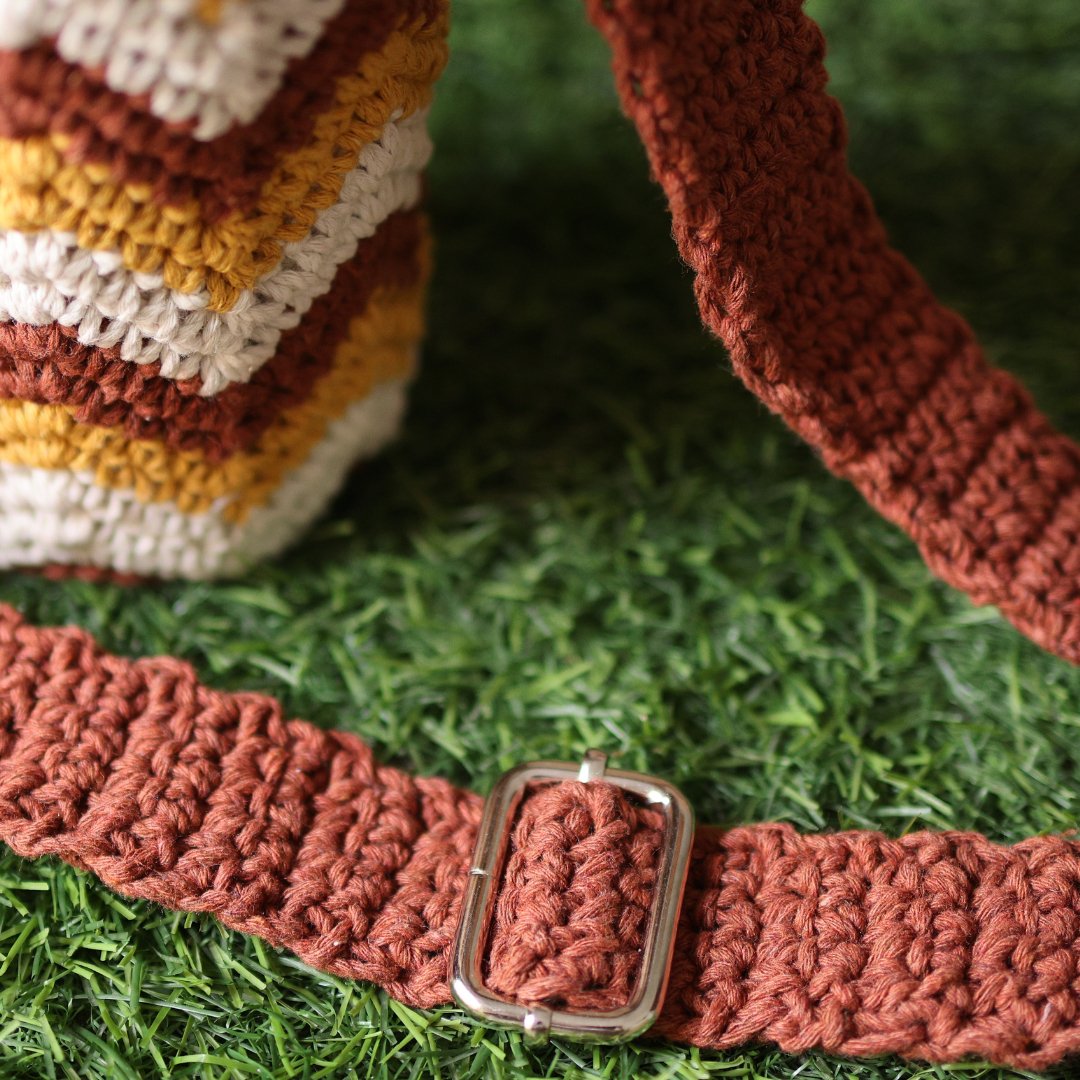 Chevron Brown Handmade Crochet Sling Bottle Cover | Verified Sustainable by Brown Living™