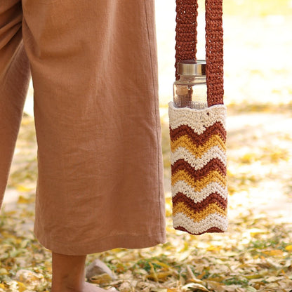 Chevron Brown Handmade Crochet Sling Bottle Cover | Verified Sustainable by Brown Living™