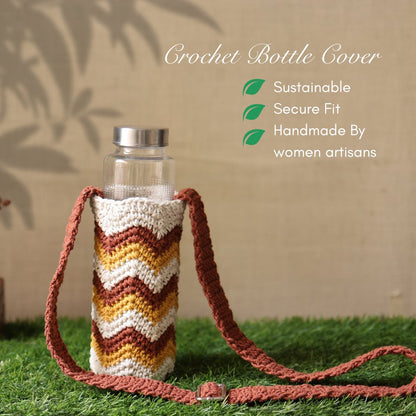 Chevron Brown Handmade Crochet Sling Bottle Cover | Verified Sustainable by Brown Living™