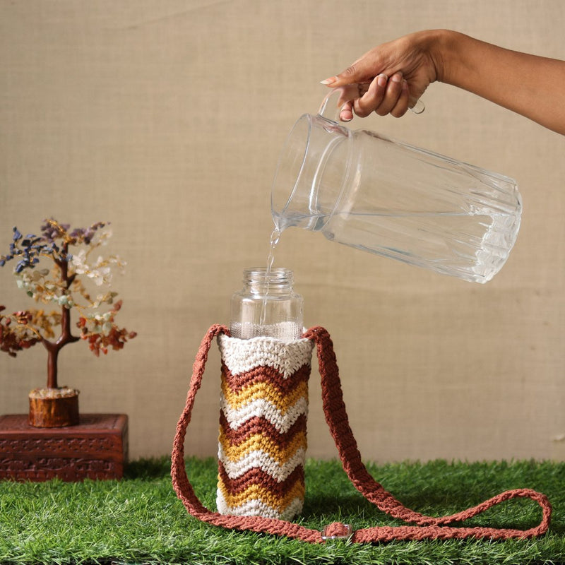 Chevron Brown Handmade Crochet Sling Bottle Cover | Verified Sustainable Bottles & Sippers on Brown Living™