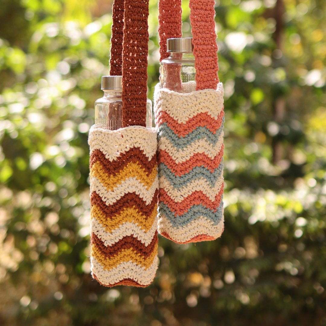 Chevron Brown Handmade Crochet Sling Bottle Cover | Verified Sustainable by Brown Living™