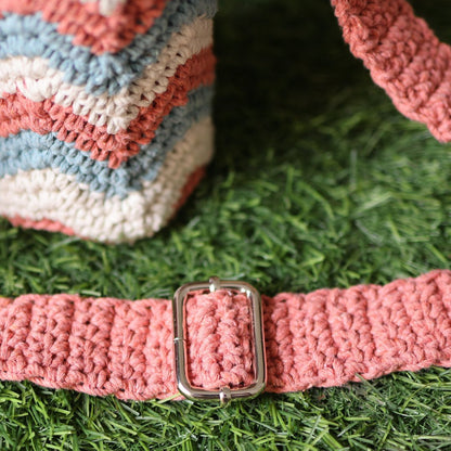 Chevron Peach Handmade Crochet Sling Bottle Cover | Verified Sustainable by Brown Living™