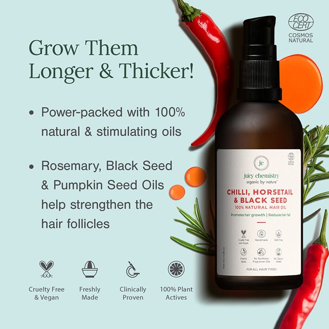 Chilly, Horsetail & Black Seed Organic Hair Serum - For Hair Growth - 100ml | Verified Sustainable by Brown Living™