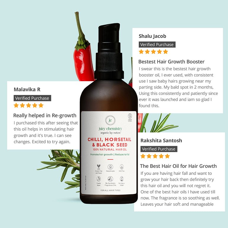 Chilly, Horsetail & Black Seed Organic Hair Serum - For Hair Growth - 100ml | Verified Sustainable Hair Oil on Brown Living™