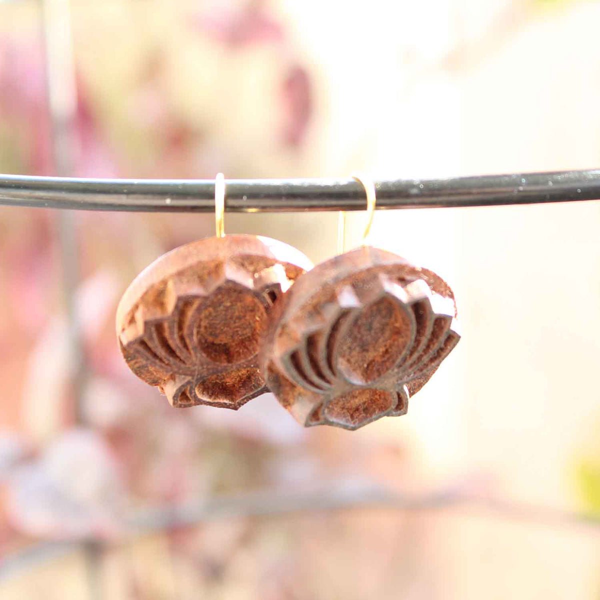 Chitra Rekh Wooden Earrings With Wood Block Carving – Jewellery on Brown Living™. SKU: UARKHWJER002. Img 3.
