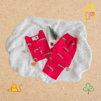 Christmas Crocodile - Unisex Kids Cotton Nightwear – Kids Pyjamas on Brown Living™. SKU: MITHNW-036-R-1. Img 5.