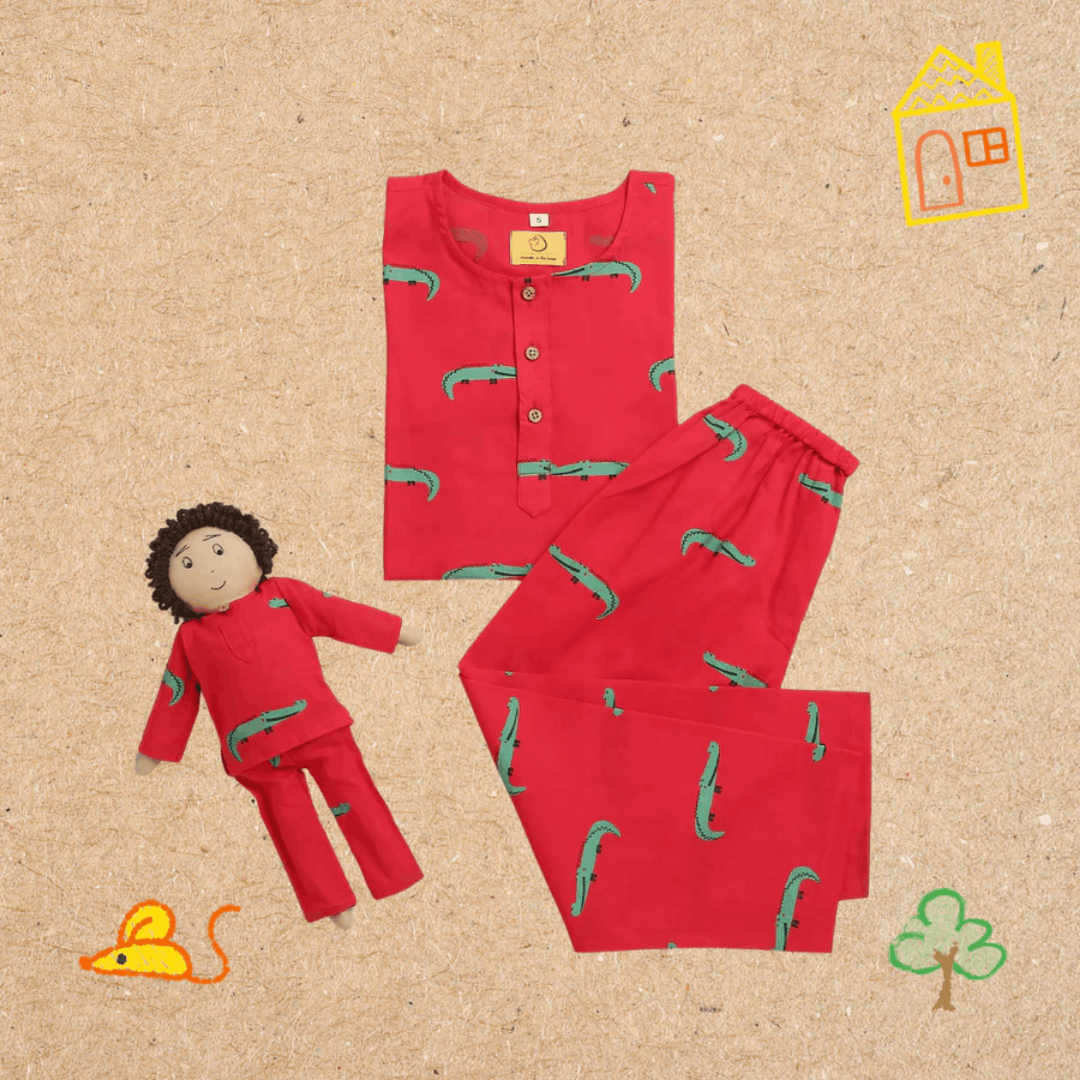 Christmas Crocodile - Unisex Kids Cotton Nightwear – Kids Pyjamas on Brown Living™. SKU: MITHNW-036-R-1. Img 4.