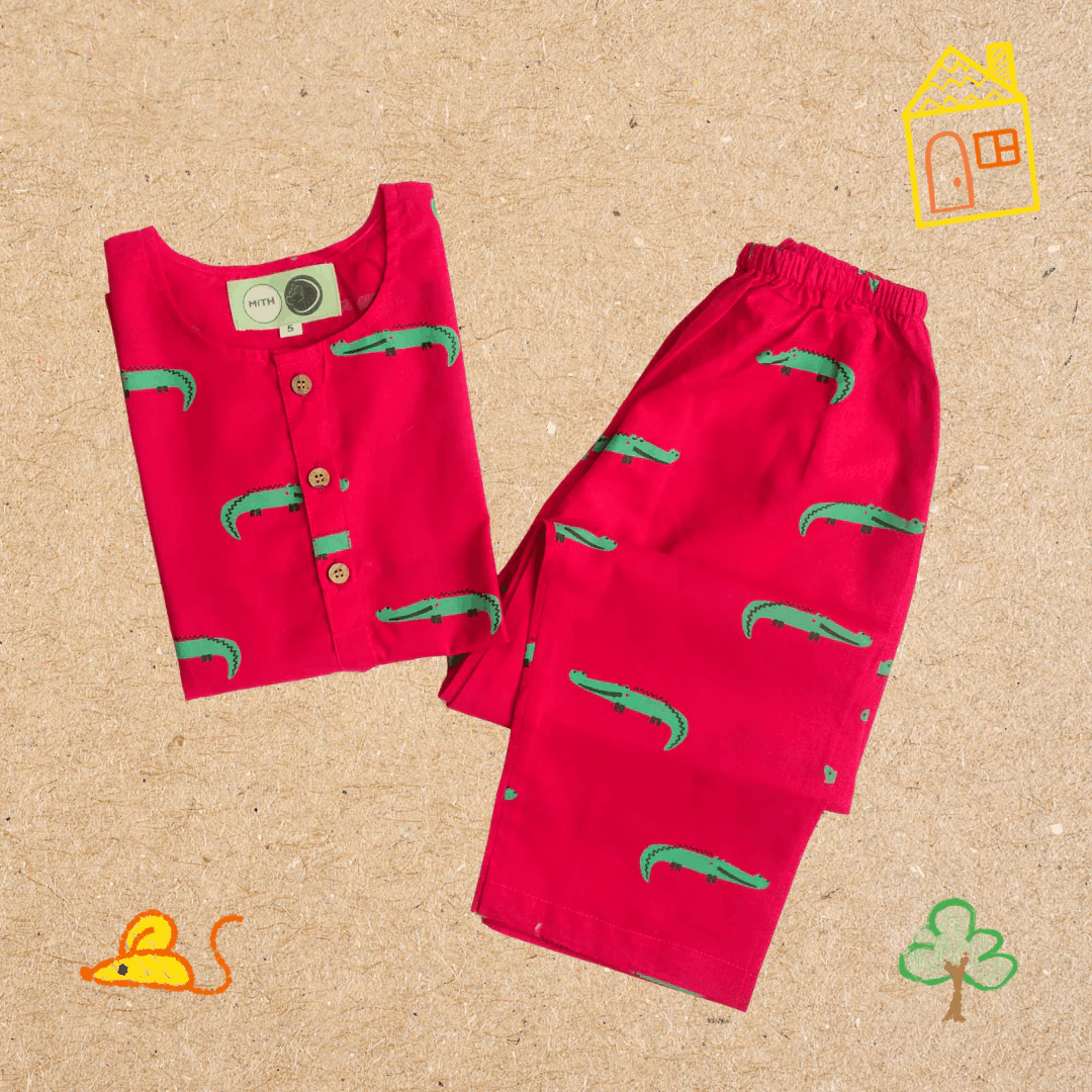 Christmas Crocodile - Unisex Kids Cotton Nightwear – Kids Pyjamas on Brown Living™. SKU: MITHNW-036-R-1. Img 3.