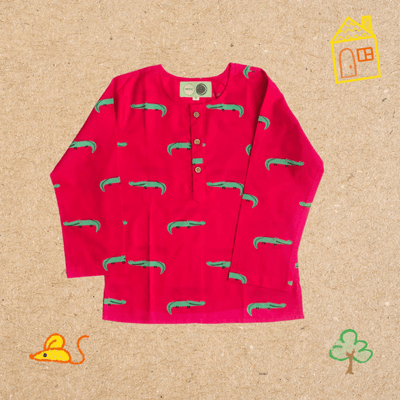 Christmas Crocodile - Unisex Kids Cotton Nightwear – Kids Pyjamas on Brown Living™. SKU: MITHNW-036-R-1. Img 7.